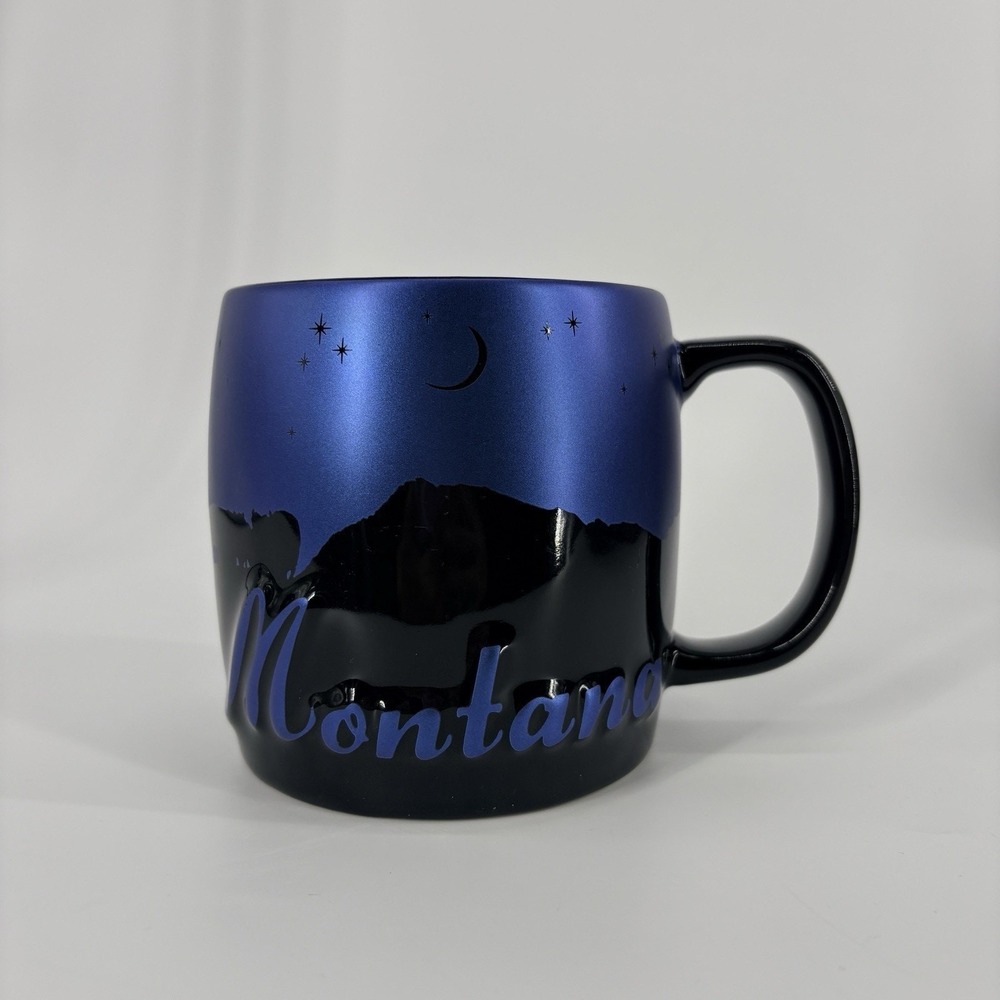 Montana Coffee Mug Americaware XL Embossed Blue & Black Skyline